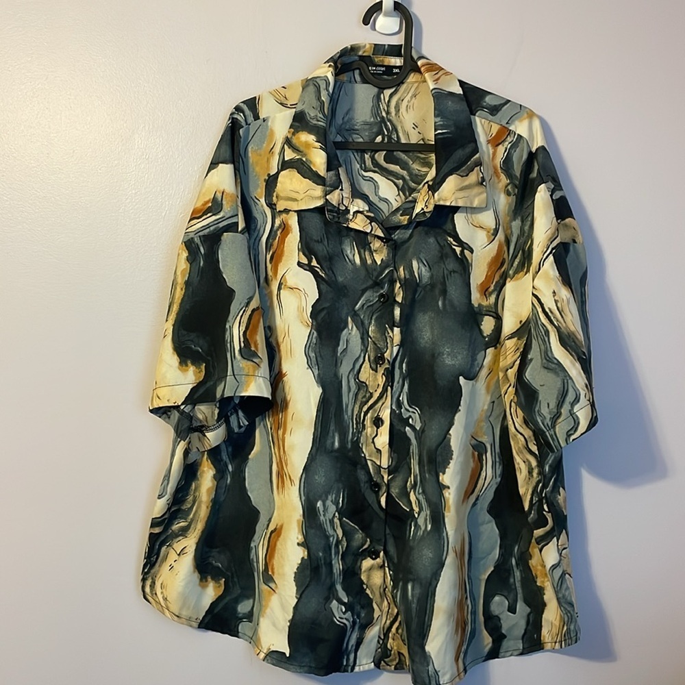 SHEIN Curve Marble Design Button Down Shirt size 3XL